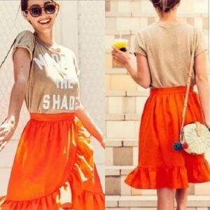 J Crew Womens 100% Linen Ruffle Mini Skirt 2 Orange Preppy Feminine‎ A Line